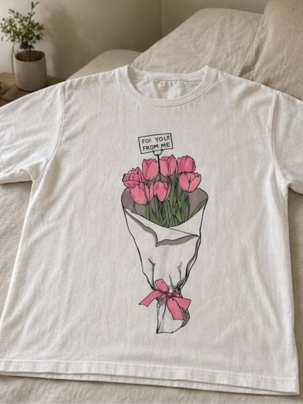 Tulip Bouquet Graphic Tee White Unisex Aesthetic T-Shirt